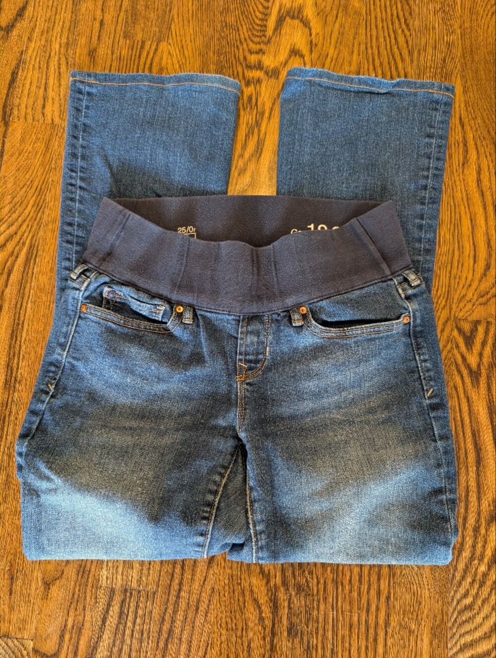 GAP Women's Boot Cut Jeans with Navy Elastic Waistband - Dark Blue